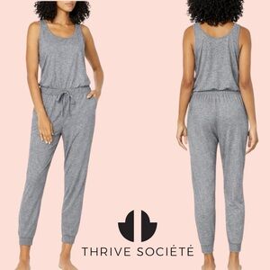 Thrive Societe Forever Gray Crop Sleeveless Jumpsuit Straight Leg Women’s L